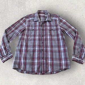 Kenneth Cole Western Shirt Men’s Size XL Red Plaid Snaps Hiking Camping Outdoors